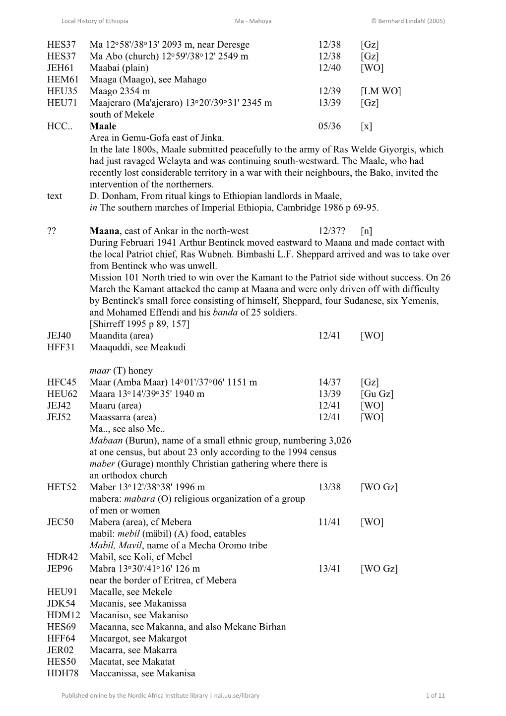 Local History of Ethiopia Ma - Mahoya © Bernhard Lindahl (2005)