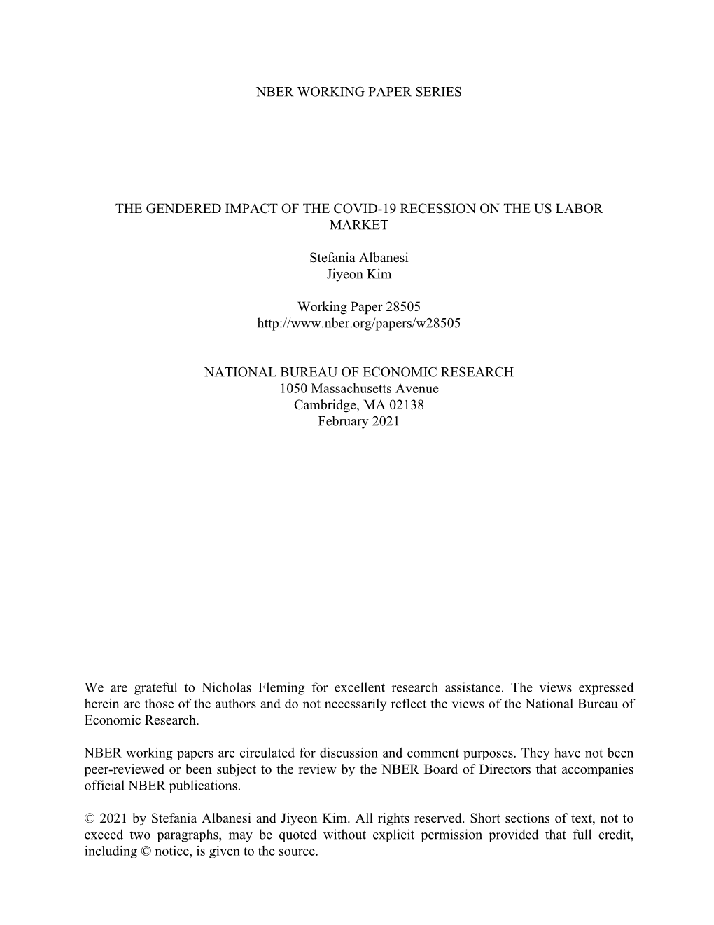 The Gendered Impact of the Covid-19 Recession on the Us Labor Market