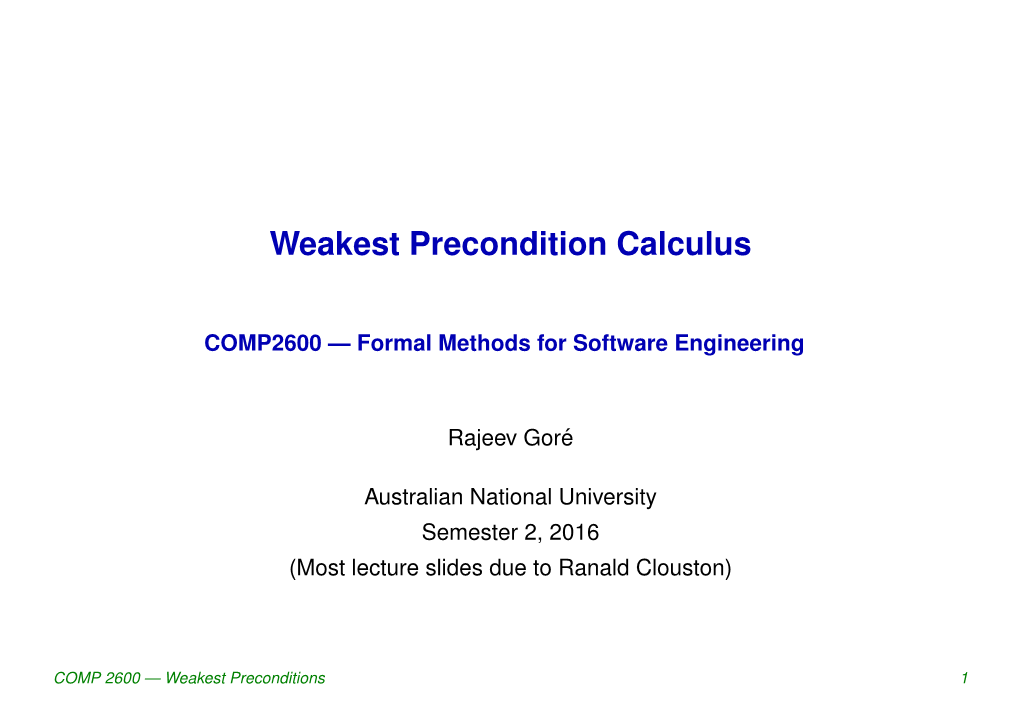 Weakest Precondition Calculus
