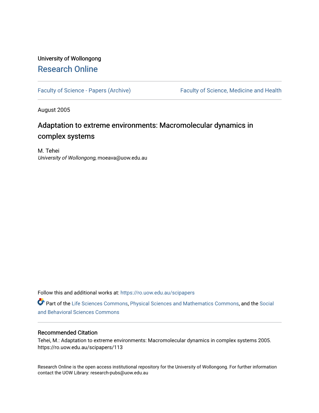 Adaptation to Extreme Environments: Macromolecular Dynamics in Complex Systems