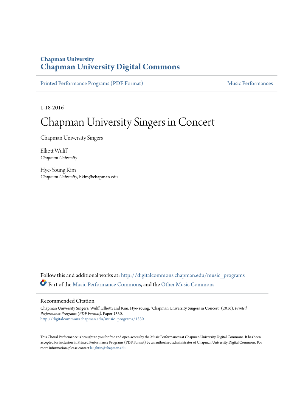 Chapman University Singers in Concert Chapman University Singers