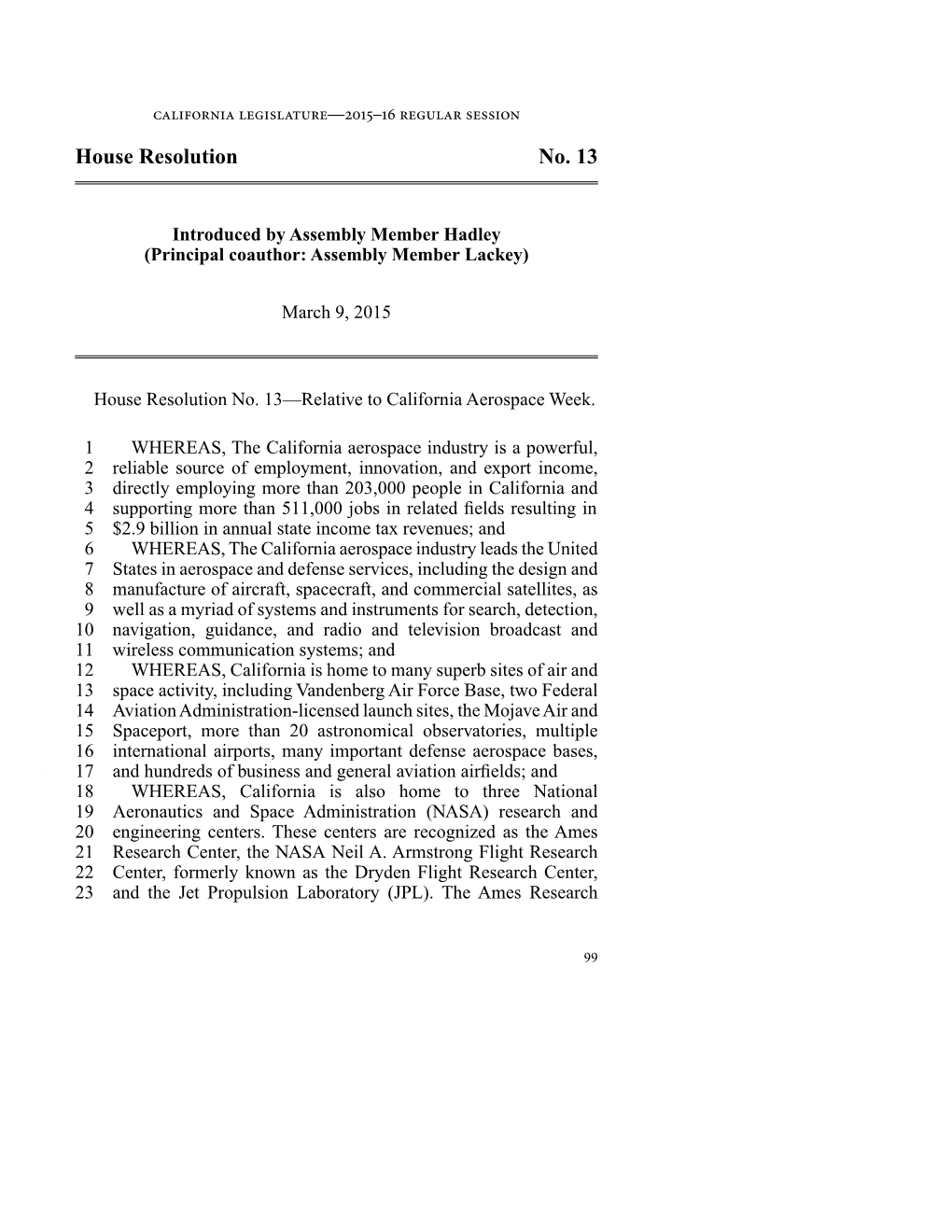 House Resolution No. 13