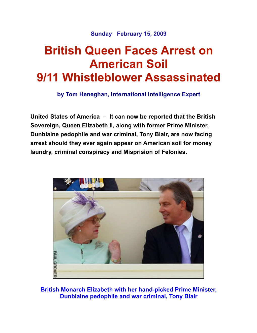 British Queen Faces Arrest on American Soil 9-11 Whistleblower