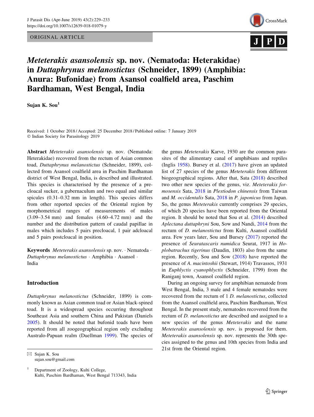 Meteterakis Asansolensis Sp. Nov. (Nematoda: Heterakidae) In