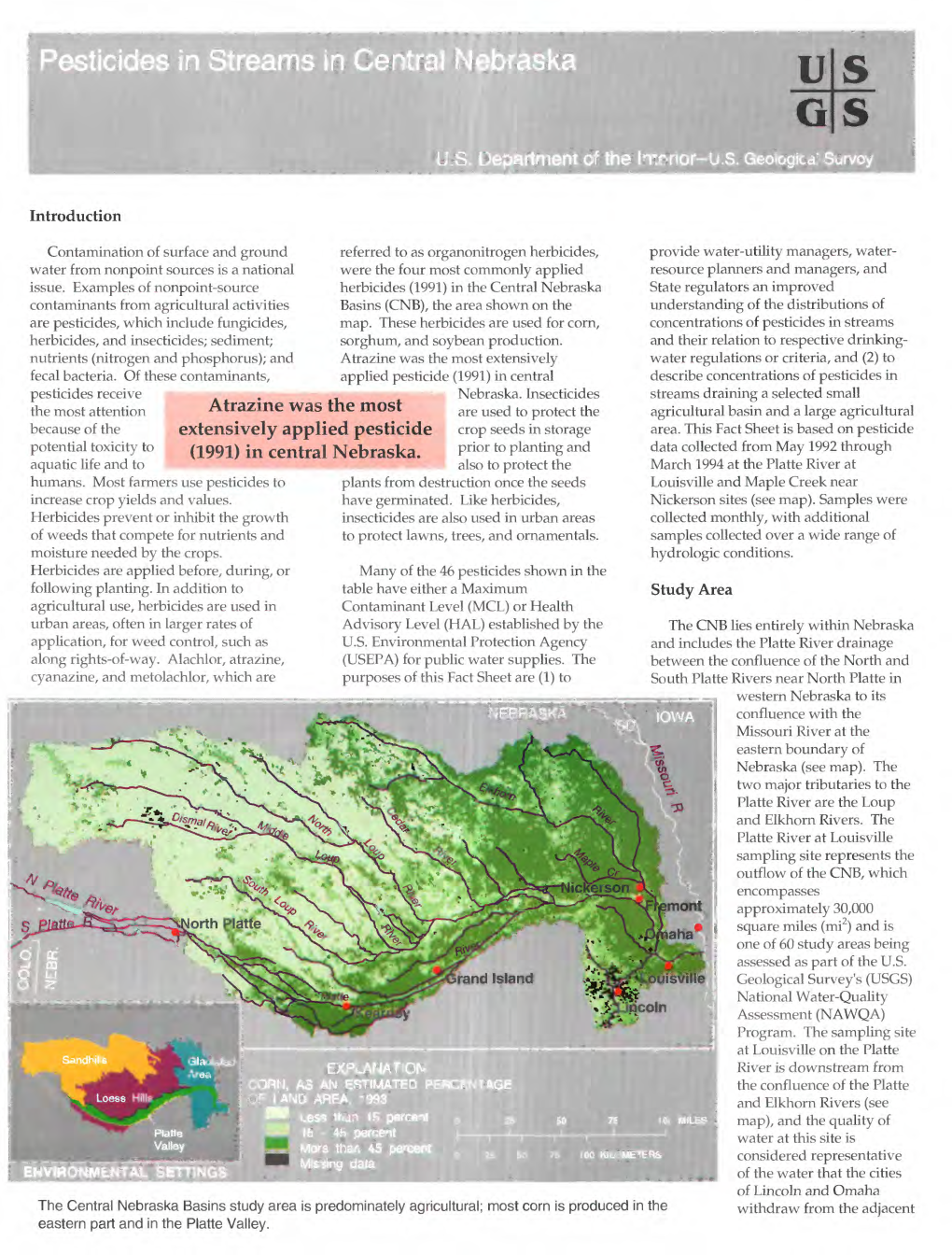 Atrazine Was the Most Extensively Applied Pesticide (1991) in Central