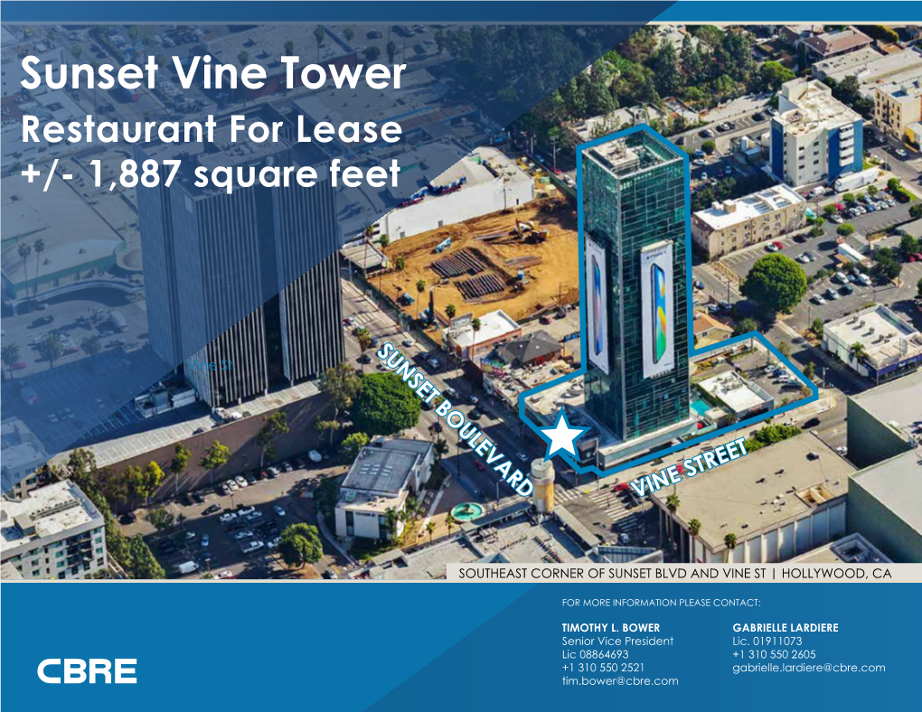 Sunset Vine Tower Restaurant for Lease +/- 1,887 Square Feet