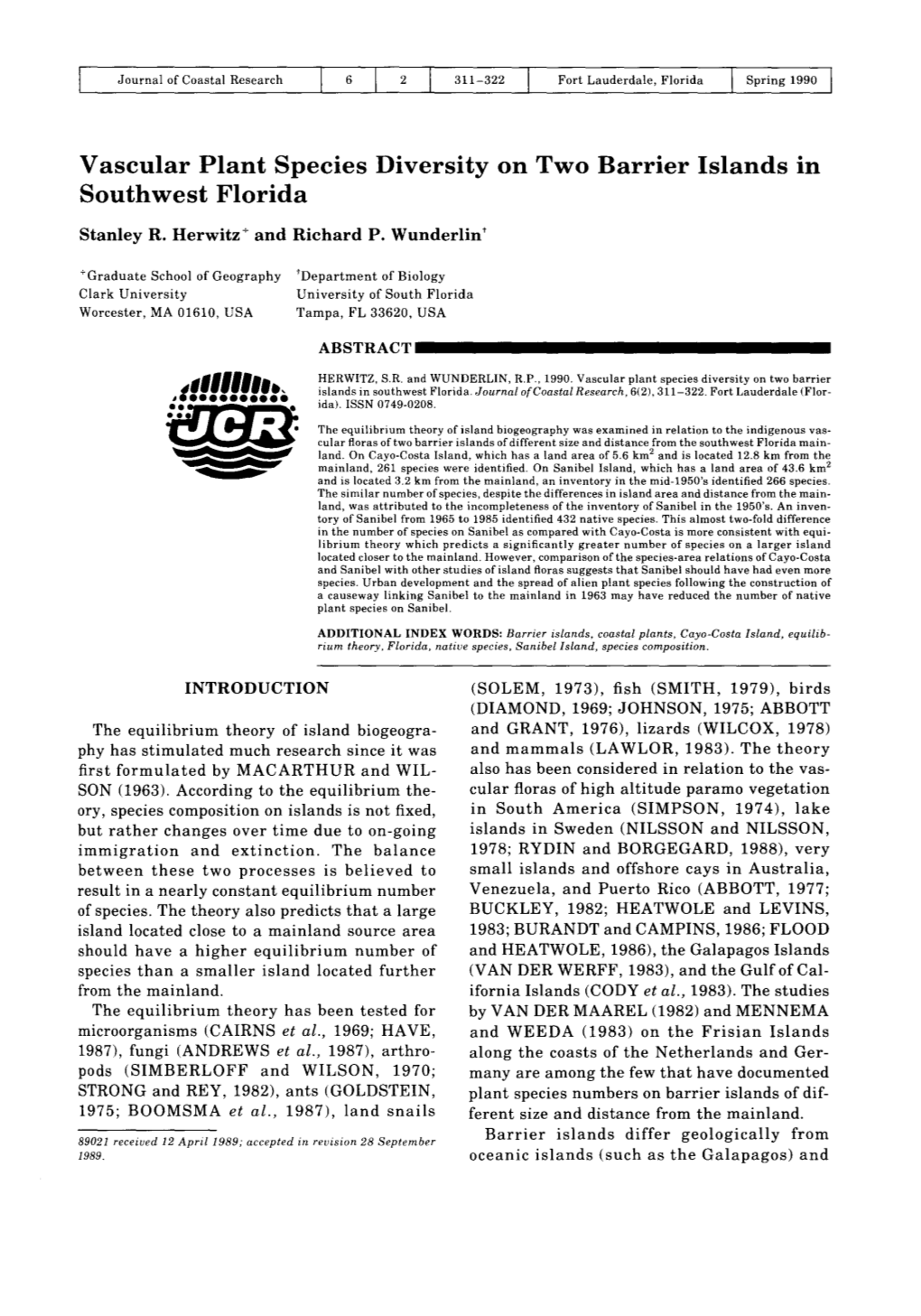 Vascular Plant Species Diversity on Two Barrier Islands in Southwest Florida