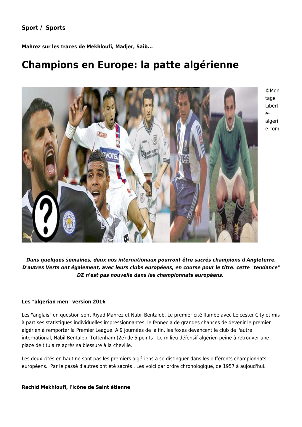 Champions En Europe: La Patte Algérienne
