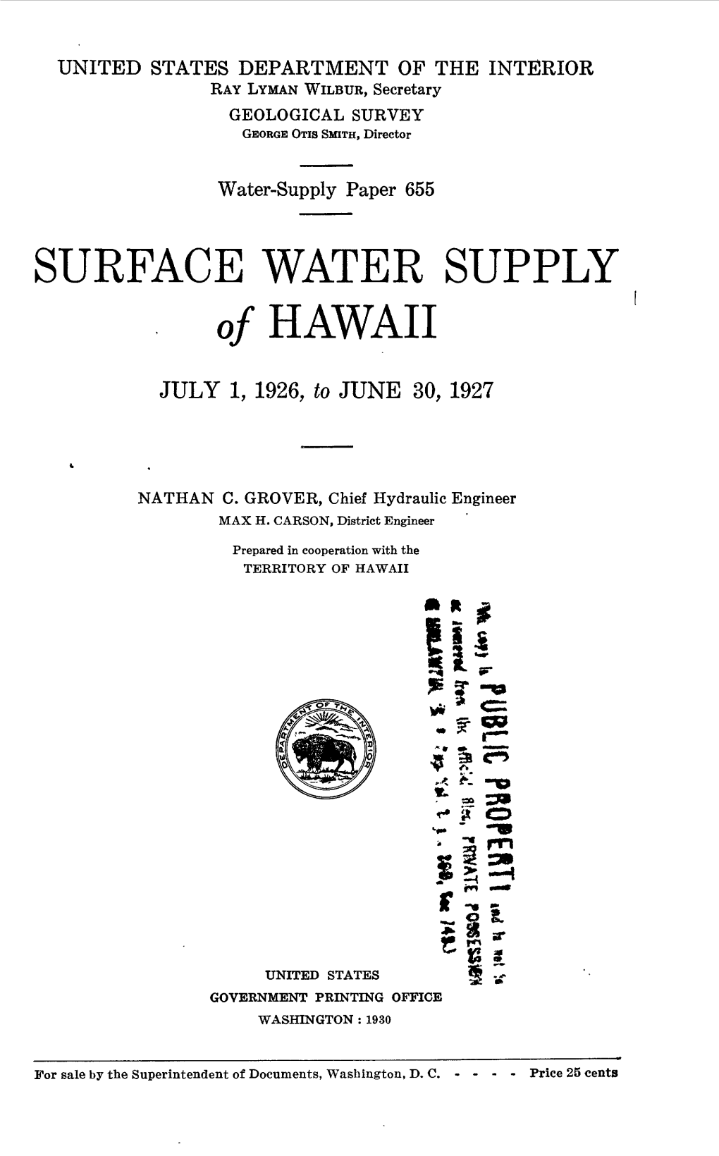 SURFACE WATER SUPPLY of HAWAII