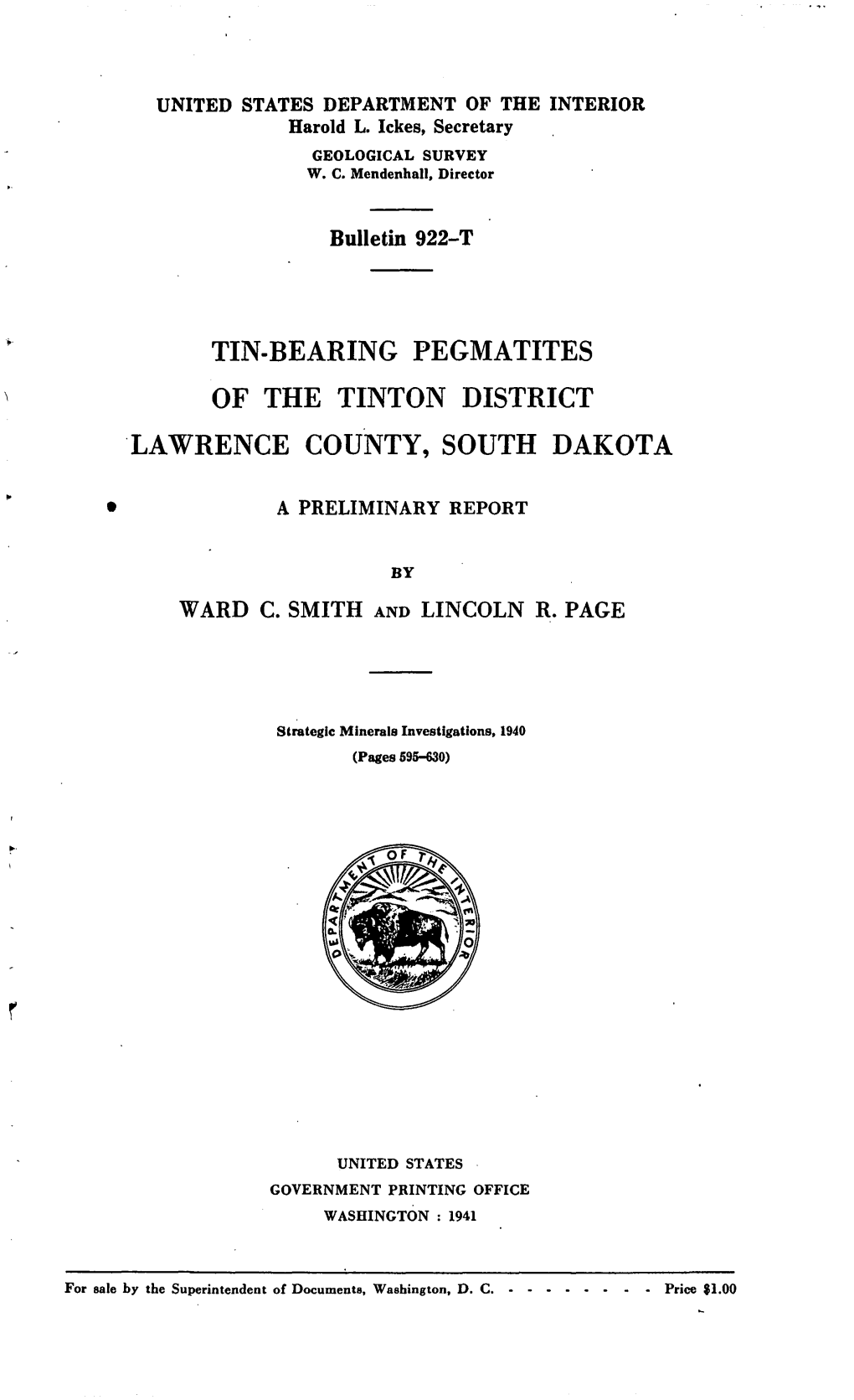 Tin-Bearing Pegmatites of the Tinton District Lawrence County, South Dakota