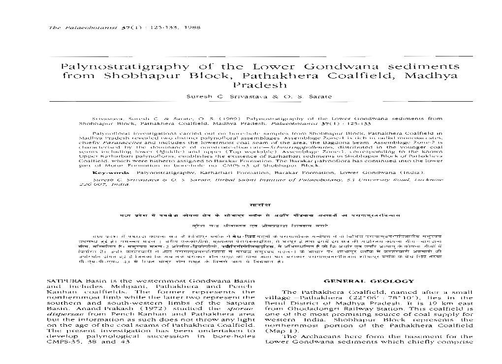 Gondwana Sediments Coalfield, Madhya Palynostratigraphy of The