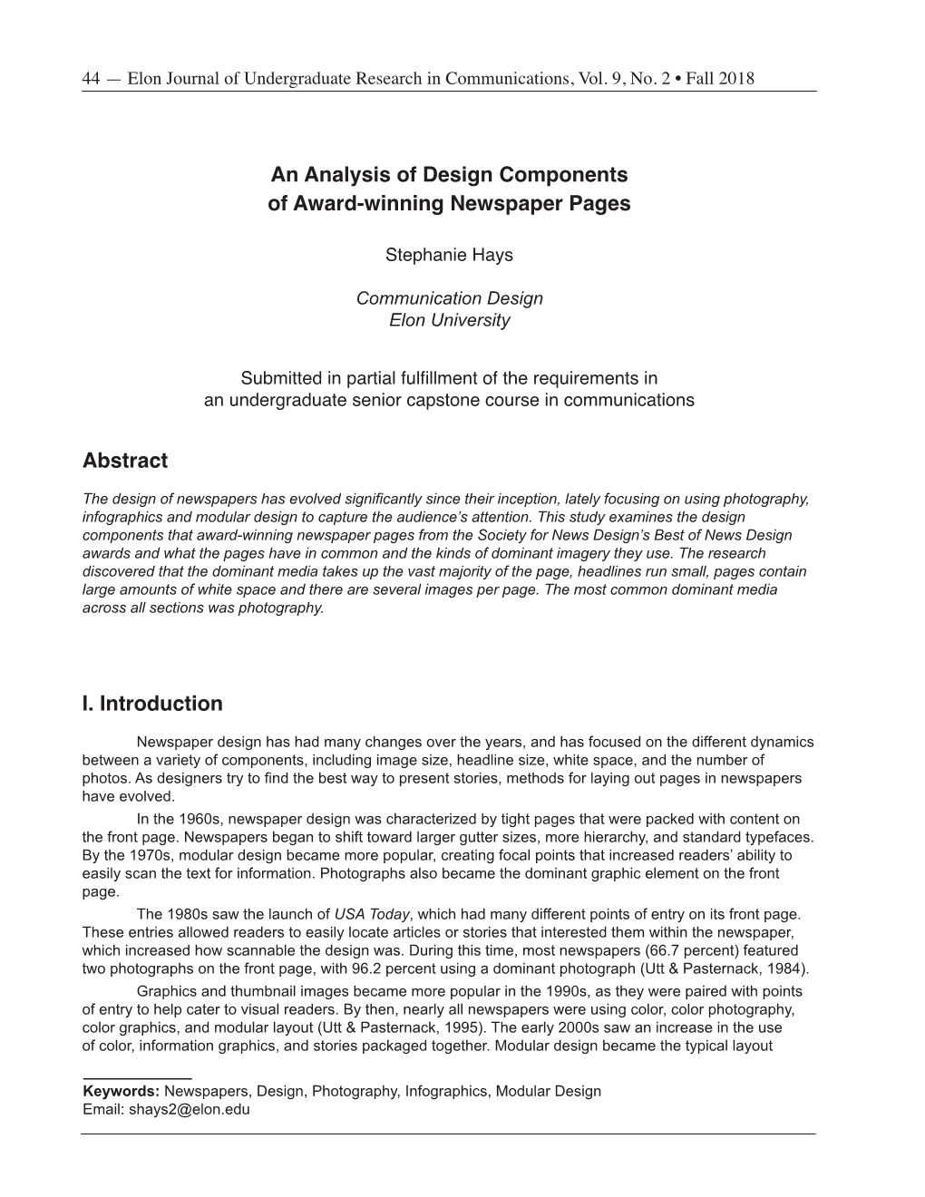 An Analysis of Design Components of Award-Winning Newspaper Pages