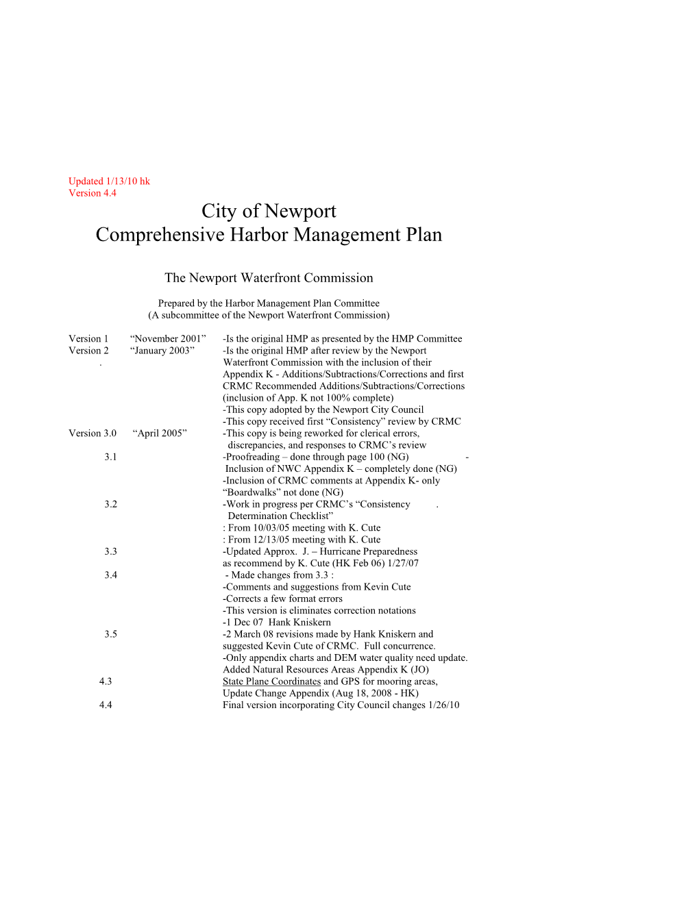 City of Newport Comprehensive Harbor Management Plan