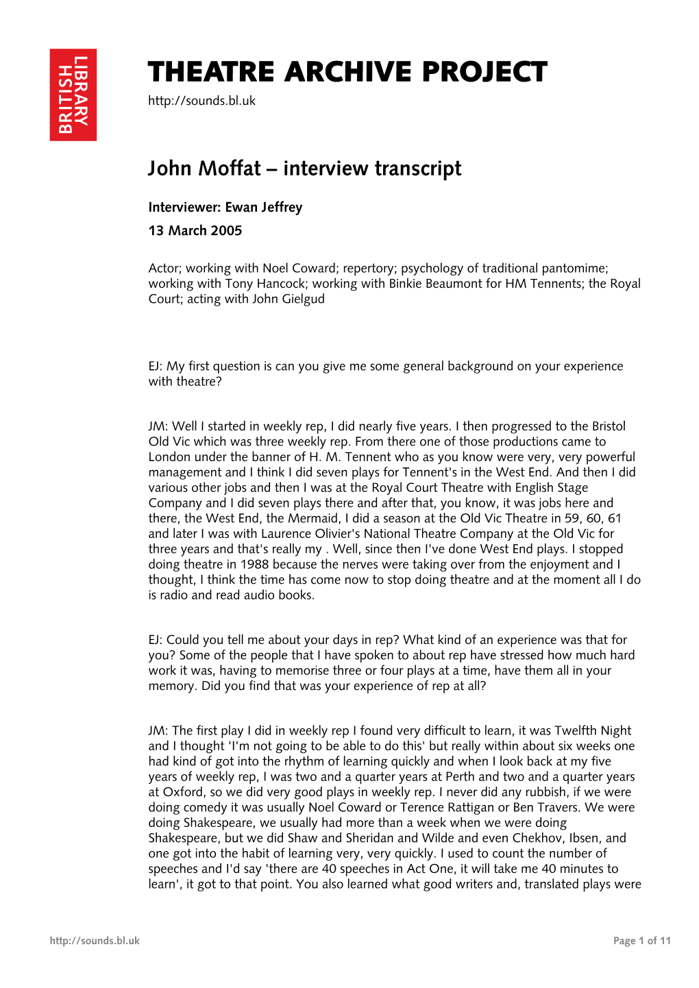 Theatre Archive Project: Interview with John Moffat