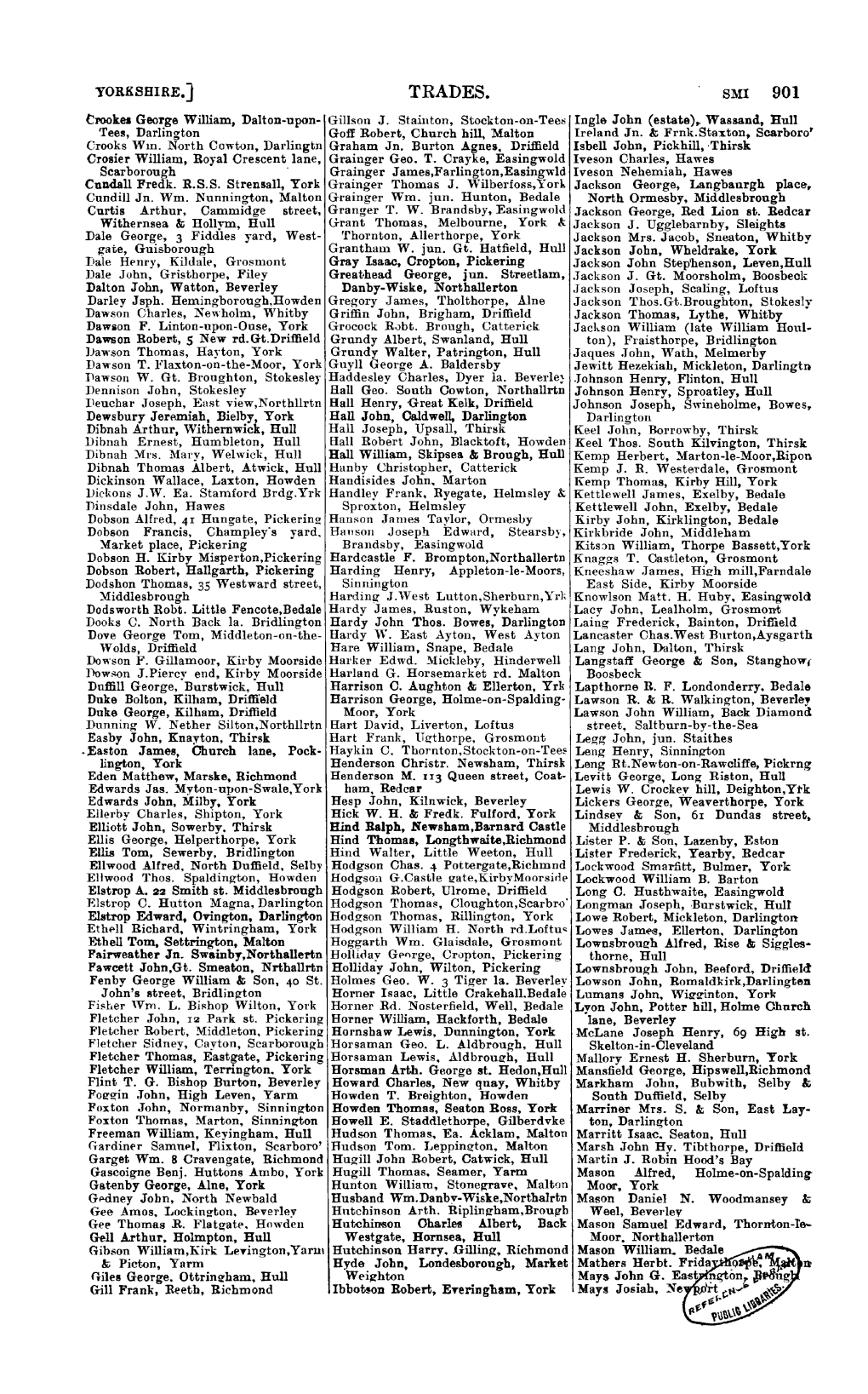 TRADES. SMI 901 Trookea George William, Dalton-Upon- Gillson J