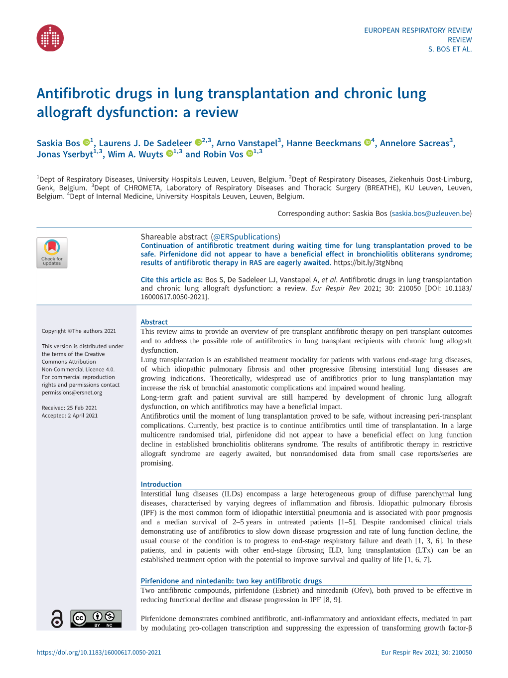 Antifibrotic Drugs in Lung Transplantation and Chronic Lung Allograft Dysfunction: a Review