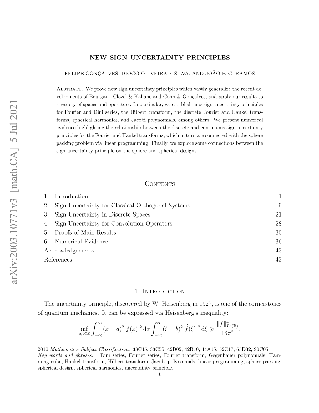 Arxiv:2003.10771V3 [Math.CA] 5 Jul 2021 Fqatmmcais Tcnb Xrse I Esnegsinequa Heisenberg’S Via Expressed Be Can It Mechanics