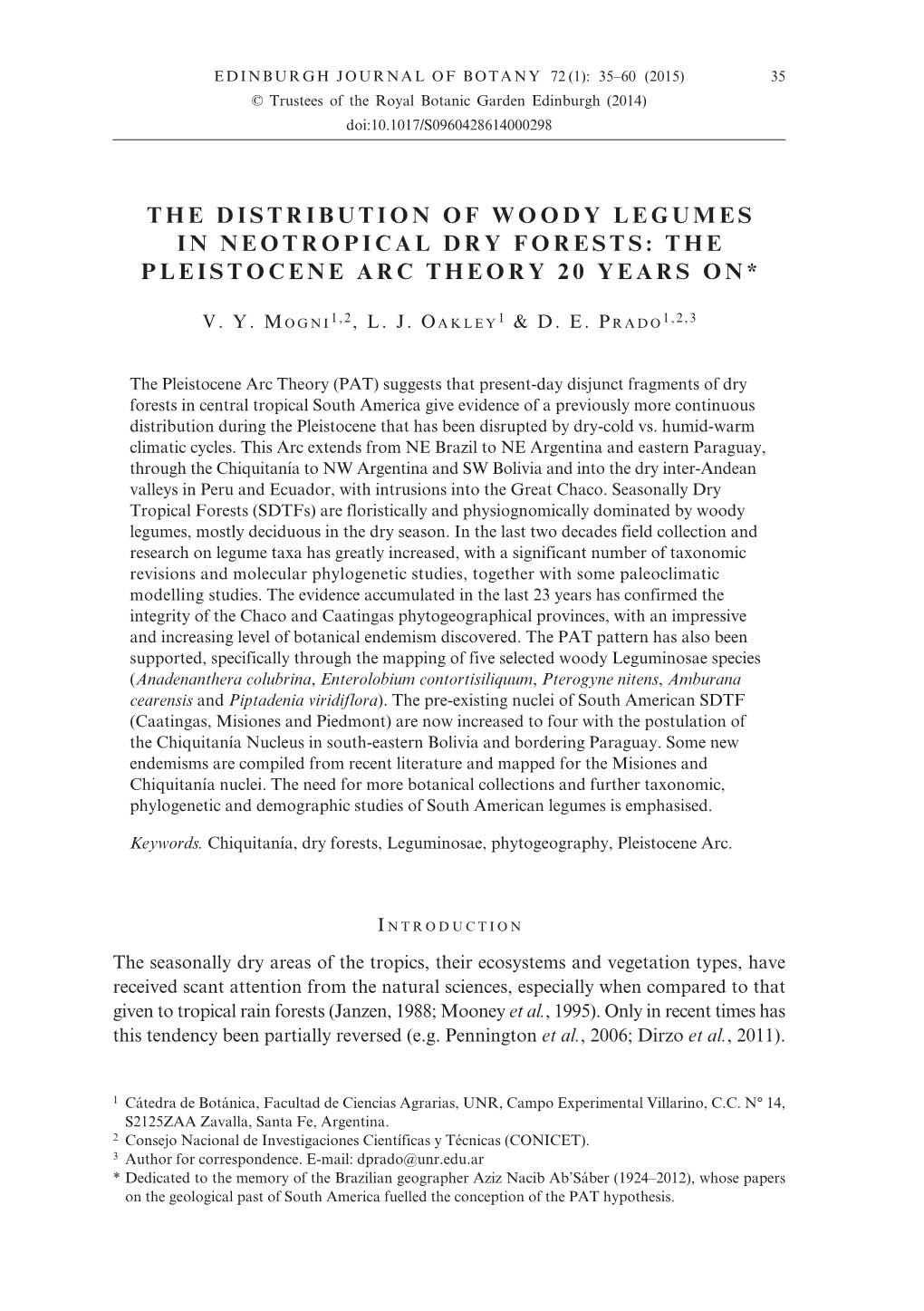 The Distribution of Woody Legumes in Neotropical Dry Forests: the Pleistocene Arc Theory 20 Years on *