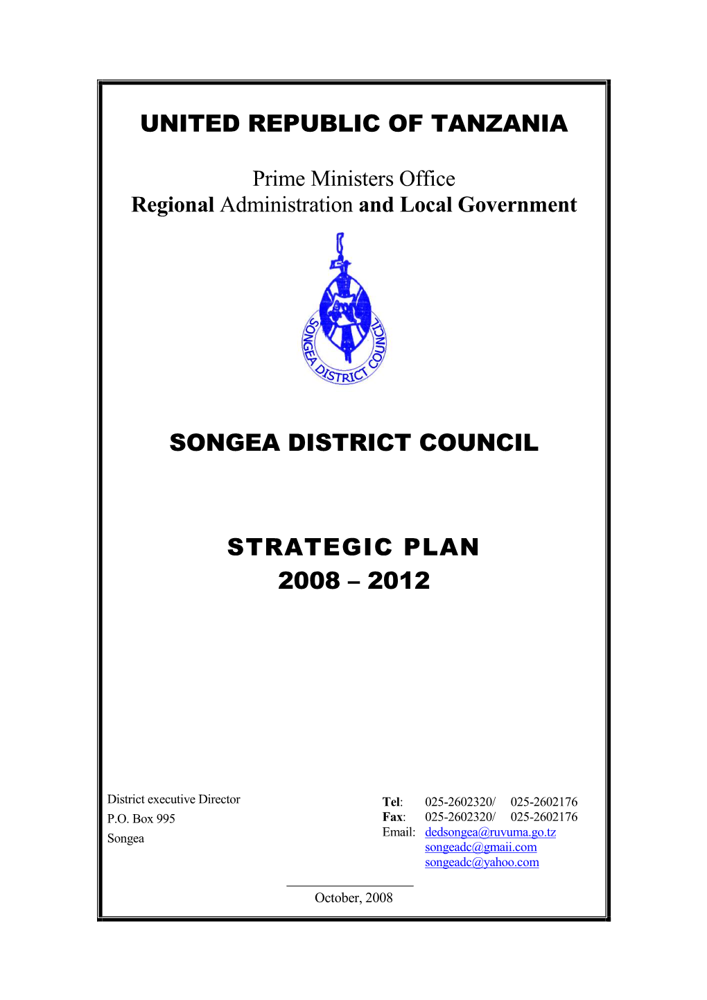 Songea District Council Strategic Plan 2008