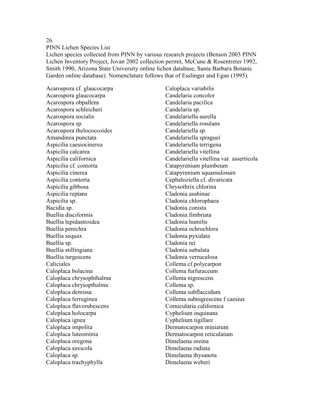 Benson 2003 PINN Lichen Inventory P