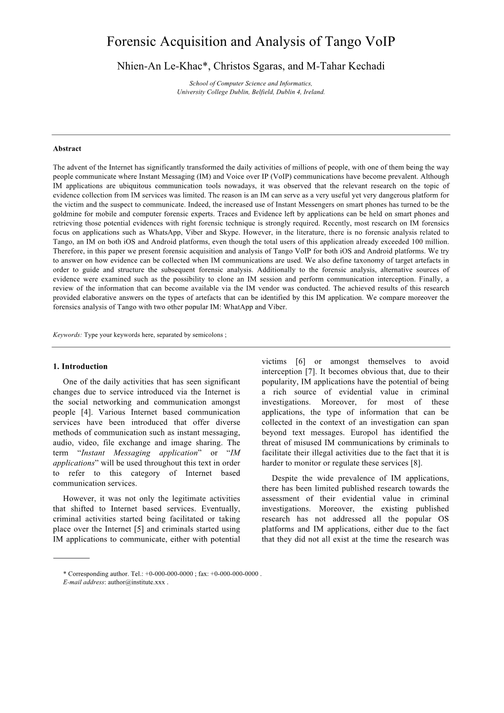 Forensic Acquisition and Analysis of Tango Voip