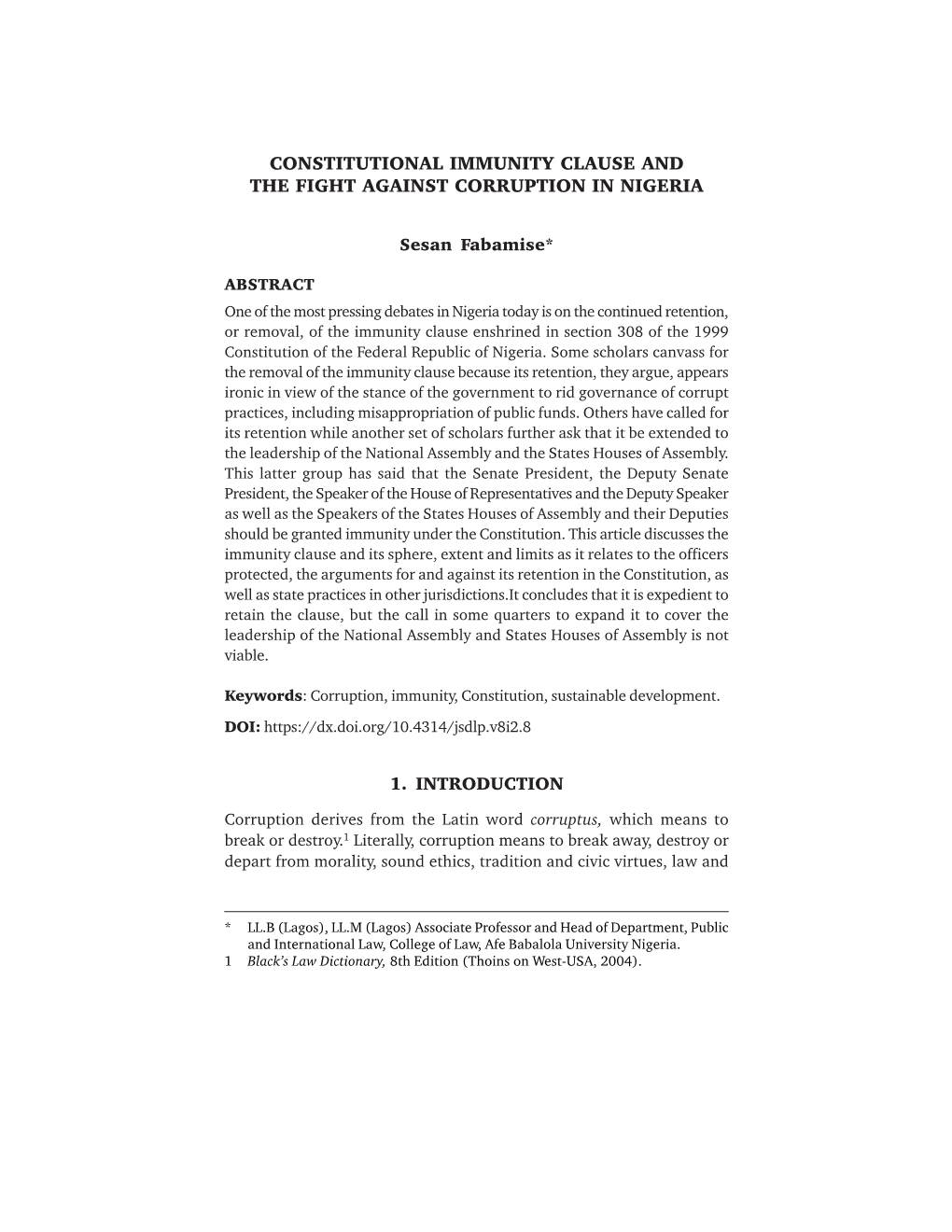 Constitutional Immunity Clause and the Fight Against Corruption in Nigeria