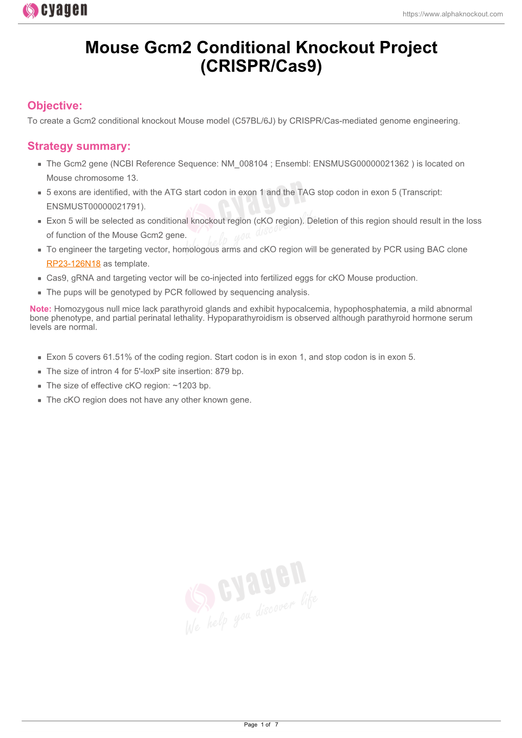 Mouse Gcm2 Conditional Knockout Project (CRISPR/Cas9)