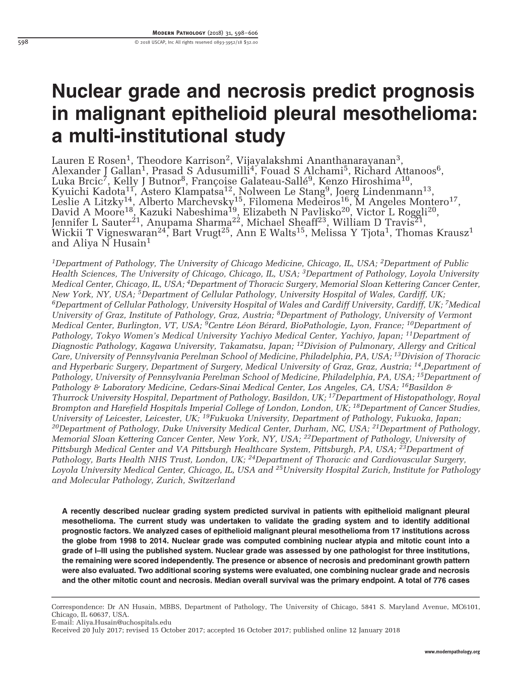 Nuclear Grade and Necrosis Predict Prognosis in Malignant