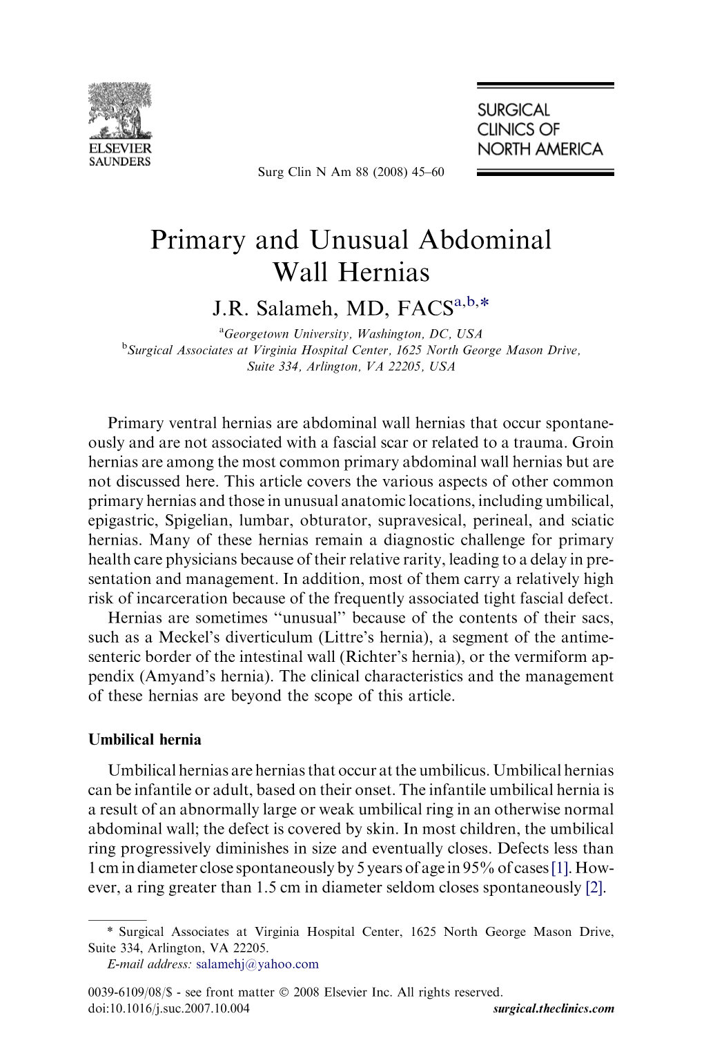 Primary and Unusual Abdominal Wall Hernias J.R