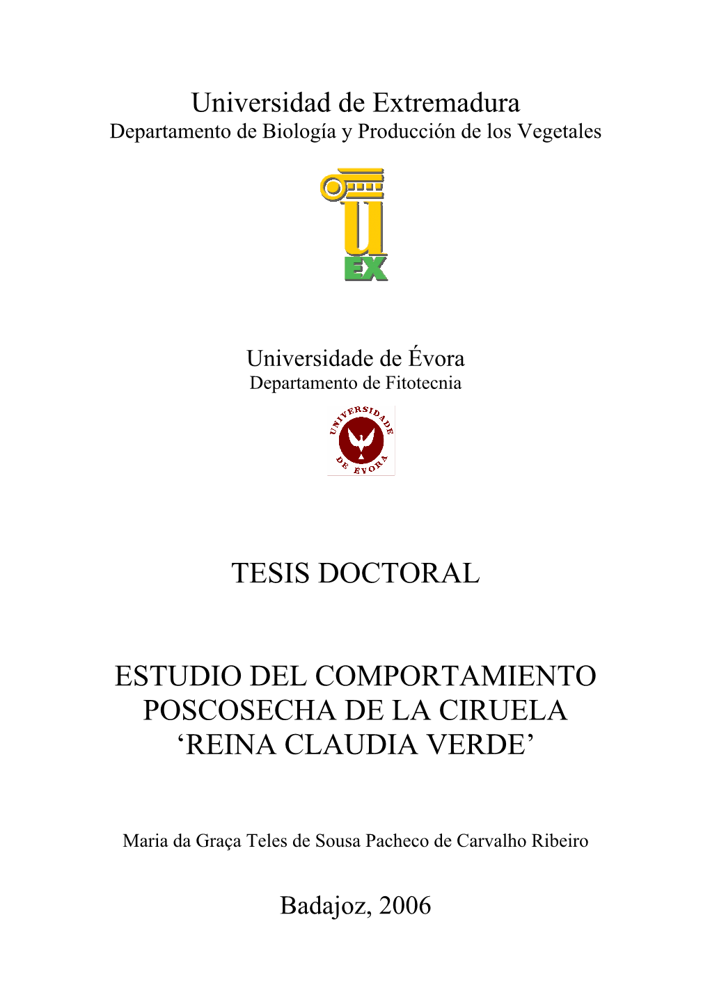 Tesis Doctoral Estudio Del Comportamiento Poscosecha De La Ciruela 'Reina Claudia Verde'