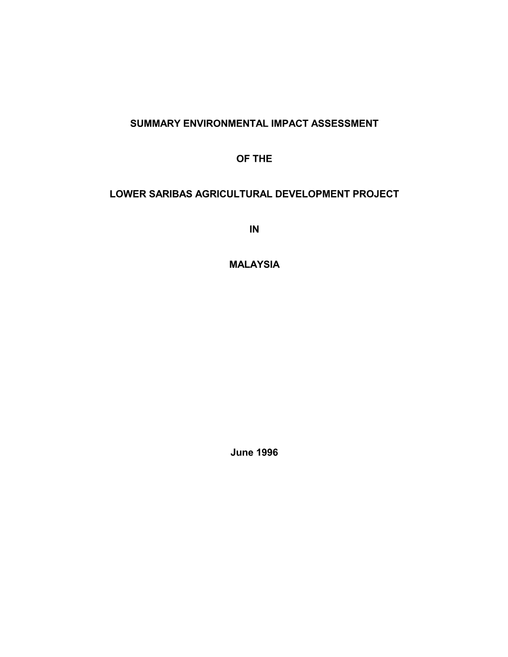 Summary Environmental Impact Assessment of The