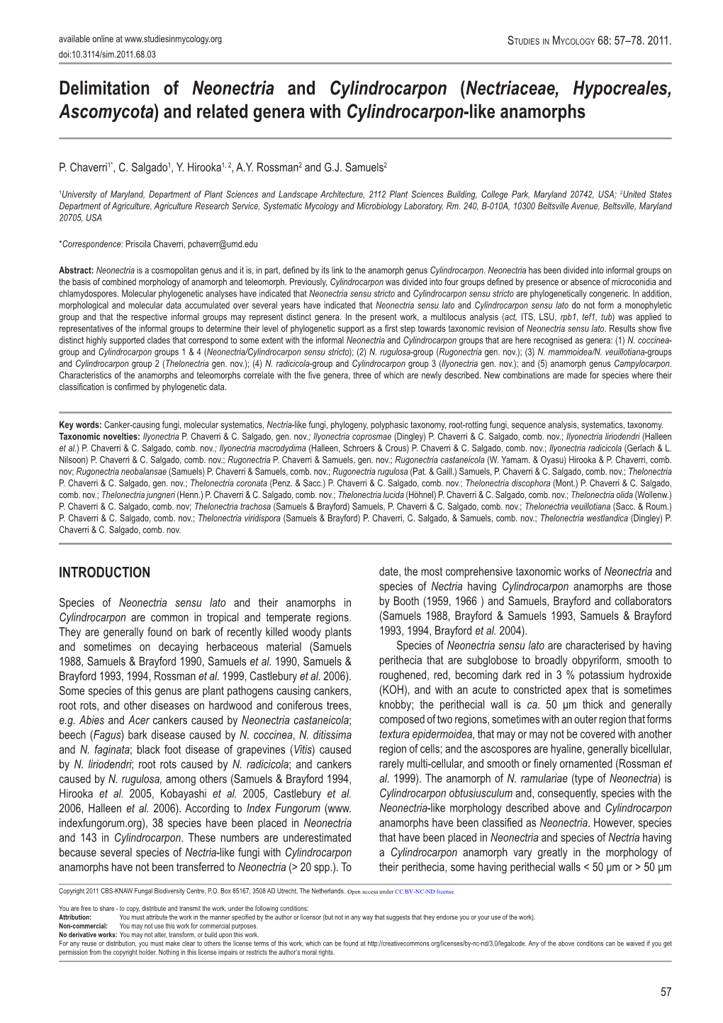 Delimitation of Neonectria and Cylindrocarpon (Nectriaceae, Hypocreales, Ascomycota) and Related Genera with Cylindrocarpon-Like Anamorphs