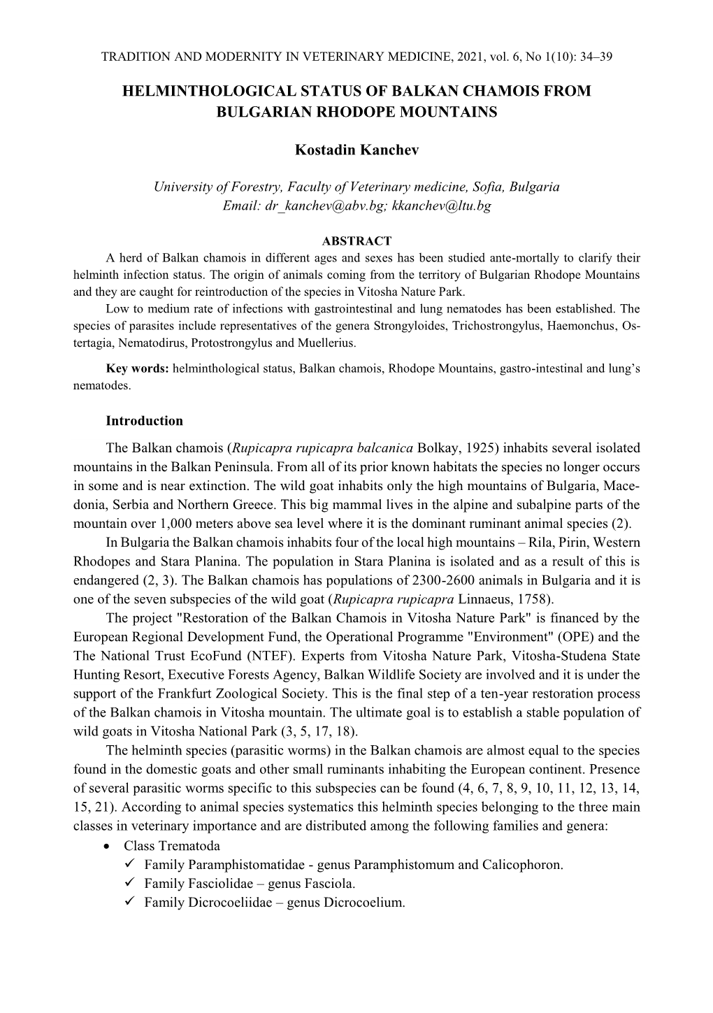 Helminthological Status of Balkan Chamois from Bulgarian Rhodope Mountains