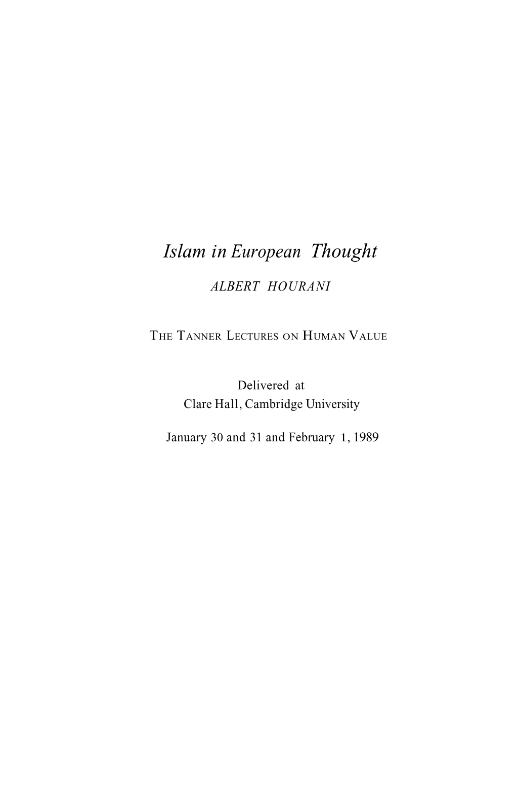 Islam in European Thought