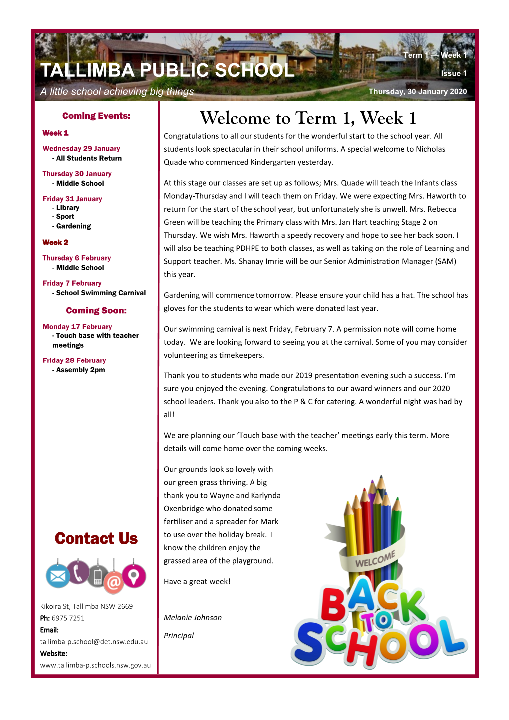 Term 1, Week 1 TALLIMBA PUBLIC SCHOOL