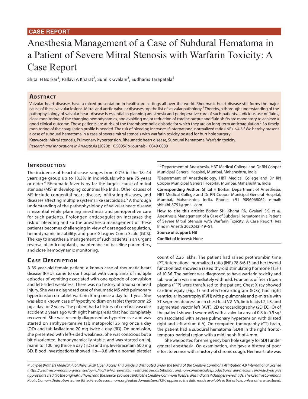 Anesthesia Management of a Case of Subdural Hematoma in a Patient Of