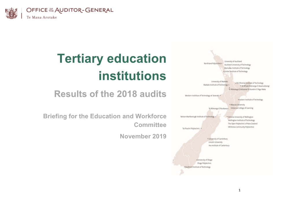 Tertiary Education Institutions Results of the 2018 Audits
