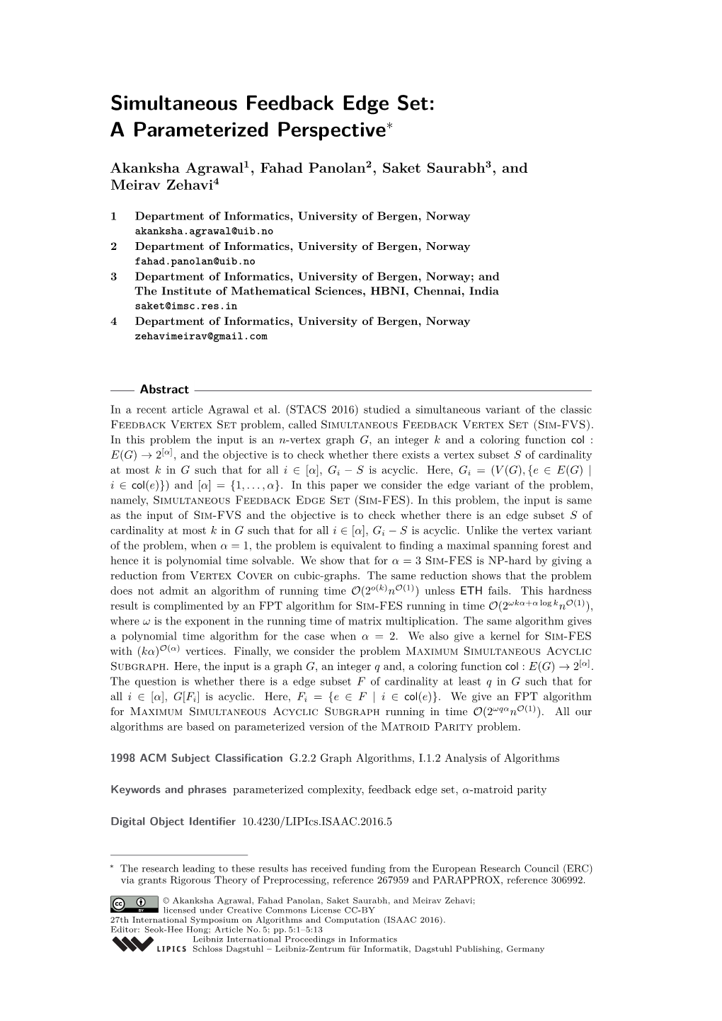 Simultaneous Feedback Edge Set: a Parameterized Perspective∗