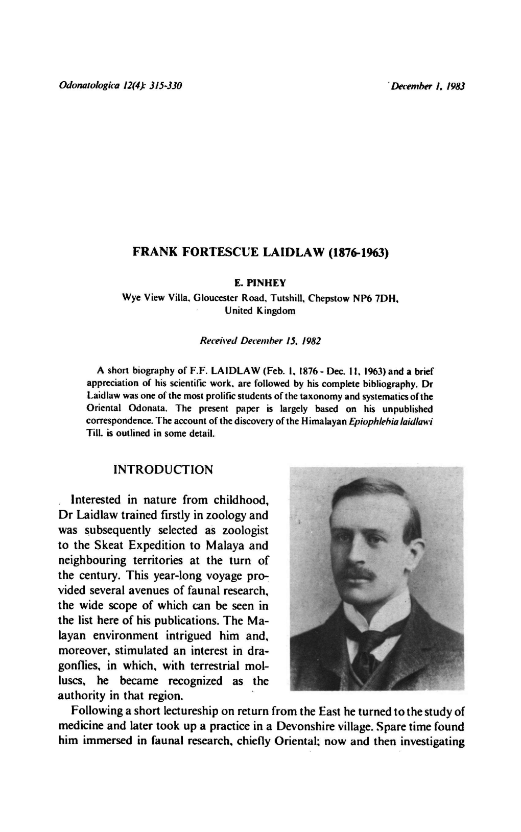 (1876-1963) Childhood. Firstly in Zoology and Subsequently Zoologist Expedition to Malaya and Neighbouring Publications. the Ma