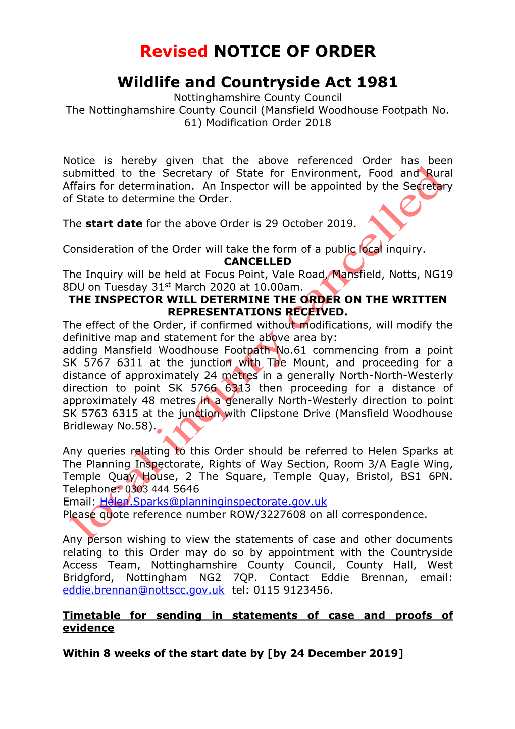 Revised NOTICE of ORDER