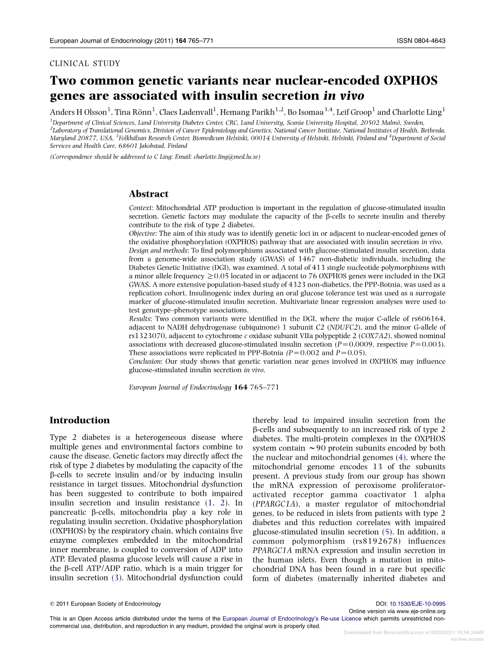 Two Common Genetic Variants Near Nuclear-Encoded OXPHOS Genes