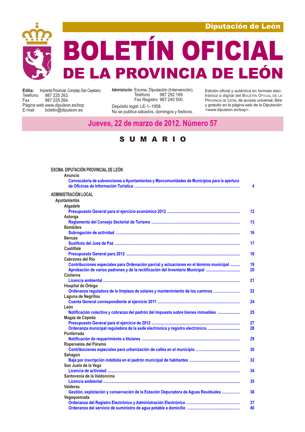 Boletín Oficial De La Provincia De León