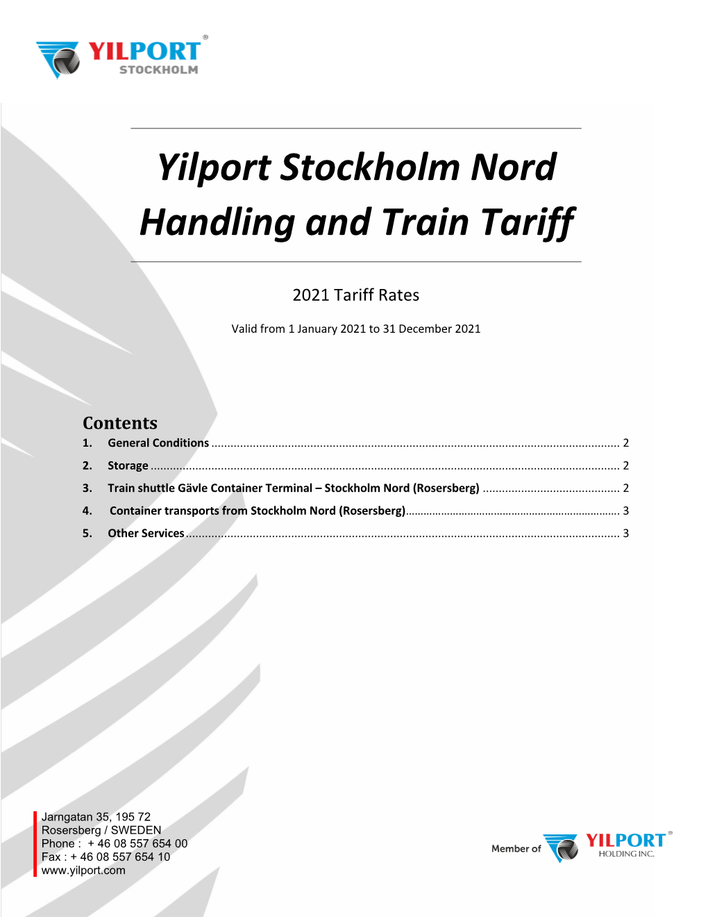 Yilport Stockholm Nord Handling and Train Tariff