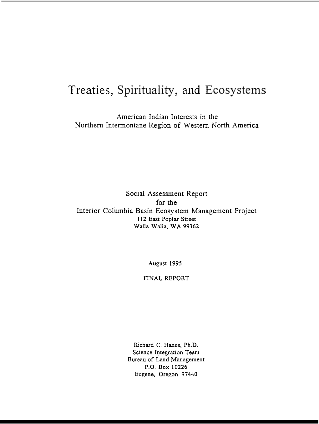 Treaties, Spirituality, and Ecosystems