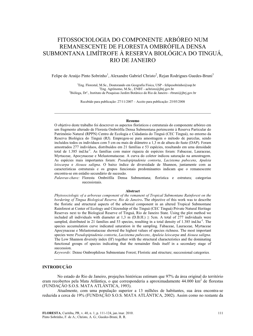 Fitossociologia Do Componente Arbóreo 1