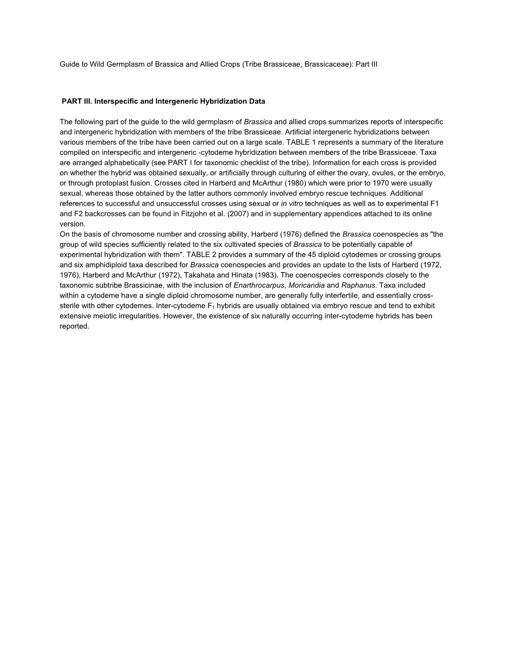 Interspecific and Intergeneric Hybridization Data