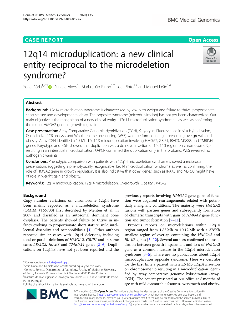 12Q14 Microduplication: a New Clinical Entity Reciprocal to The