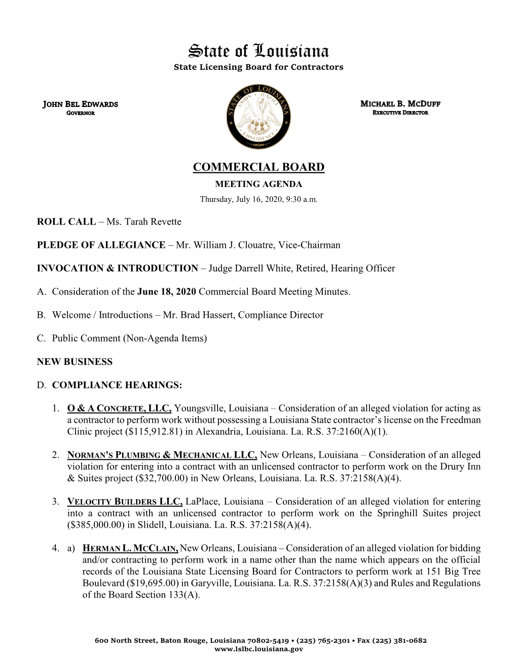 State of Louisiana State Licensing Board for Contractors