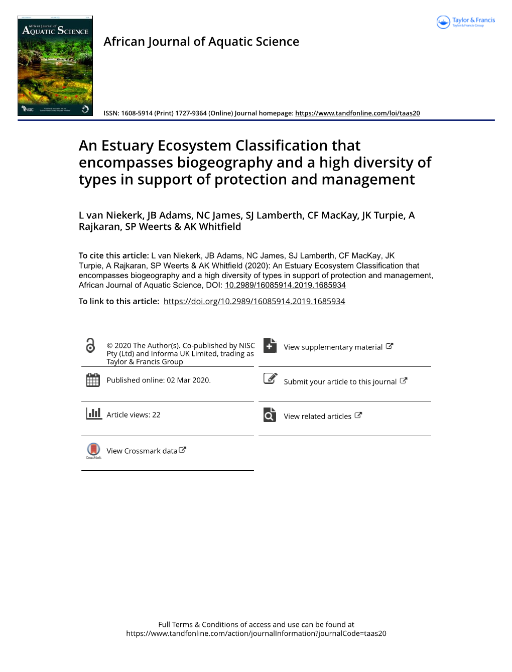 An Estuary Ecosystem Classification That Encompasses Biogeography and a High Diversity of Types in Support of Protection and Management