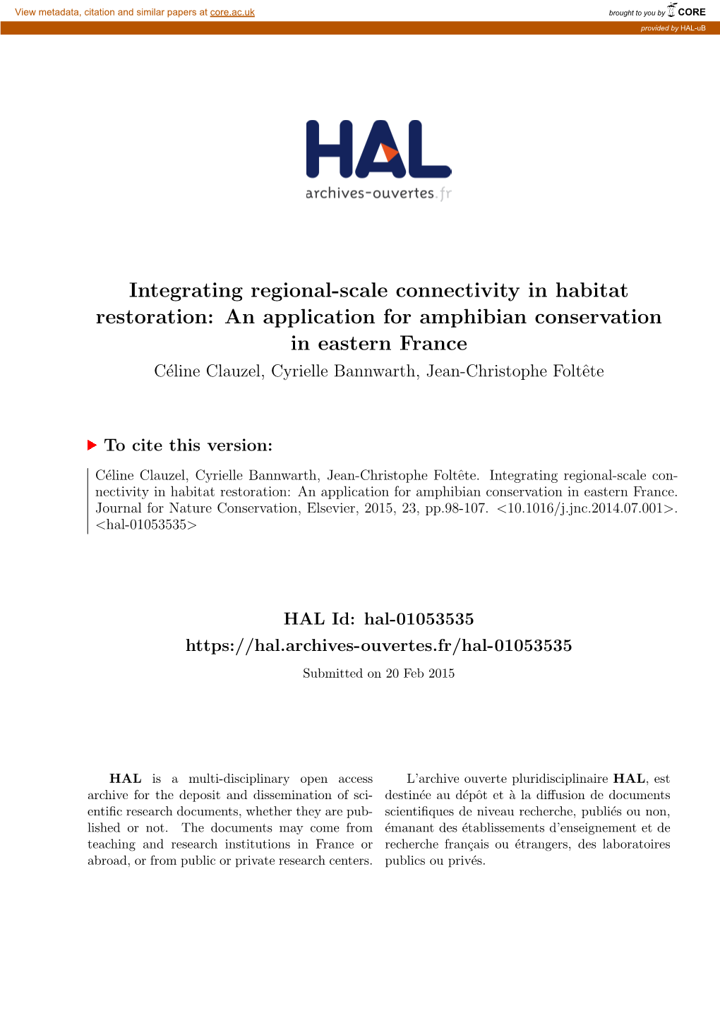 Integrating Regional-Scale Connectivity in Habitat Restoration